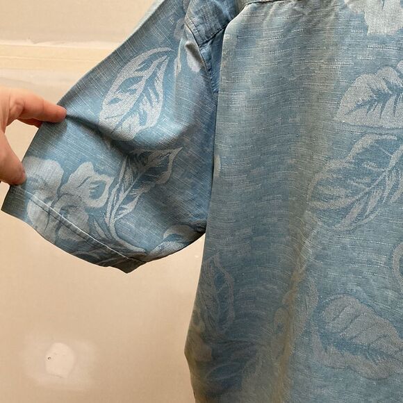 Jamaica Jaxx Light Blue Hawaii Flower Beachy Silk Short Sleeve Button‎ Do… - Picture 5 of 10